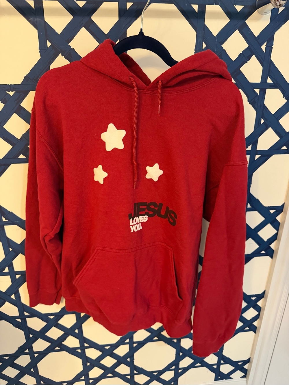 Red "Jesus Loves You" Hoodie with Stars